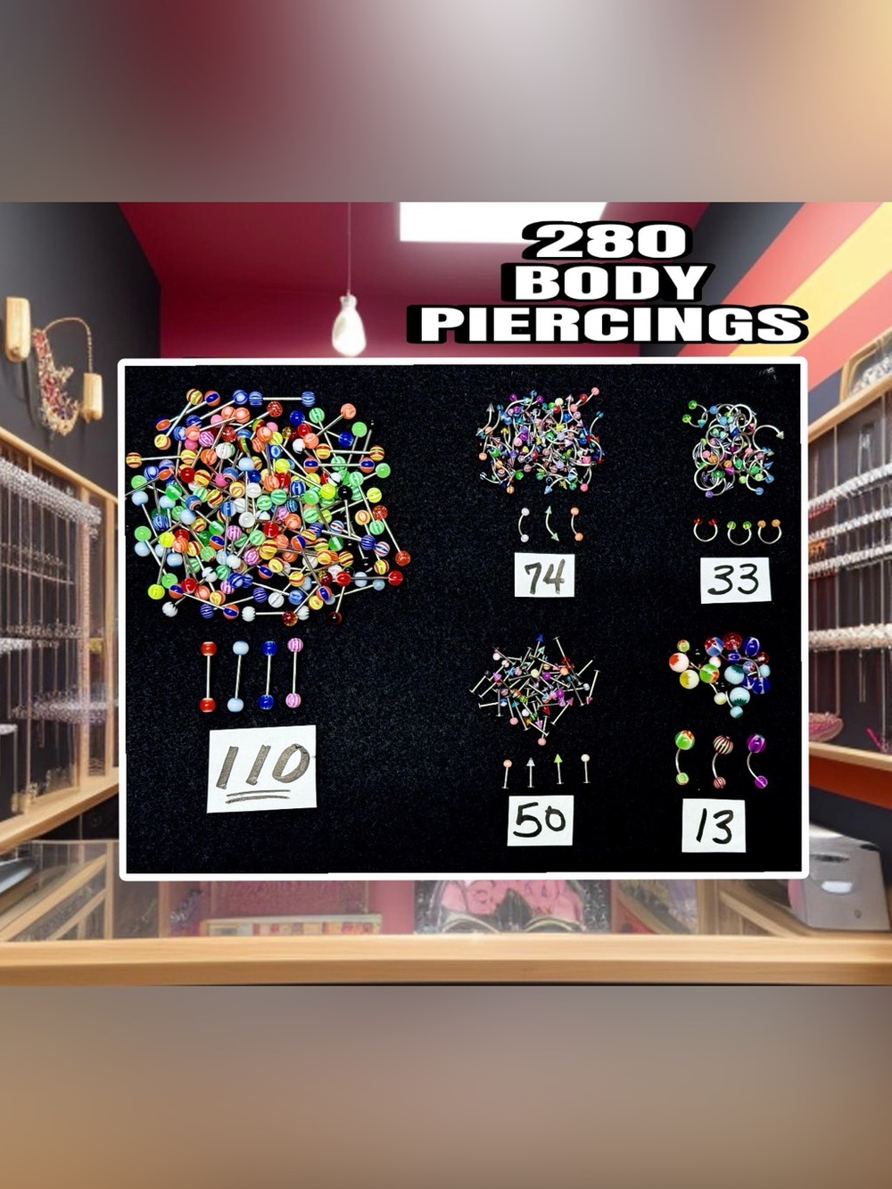 Bulk Lot 280pc Body Piercing Jewelry Wholesale Assortment Barbells Rings